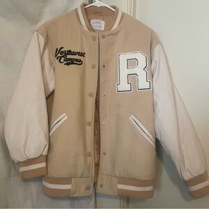 Zara Tan and Cream Varsity Jacket Juniors 11-12